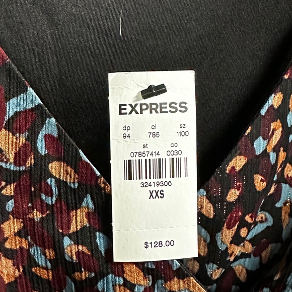 NWT Express Metallic Printed Faux Wrap Ruffle Hi-Lo V-neck Maxi Dress XXS - Picture 12 of 14
